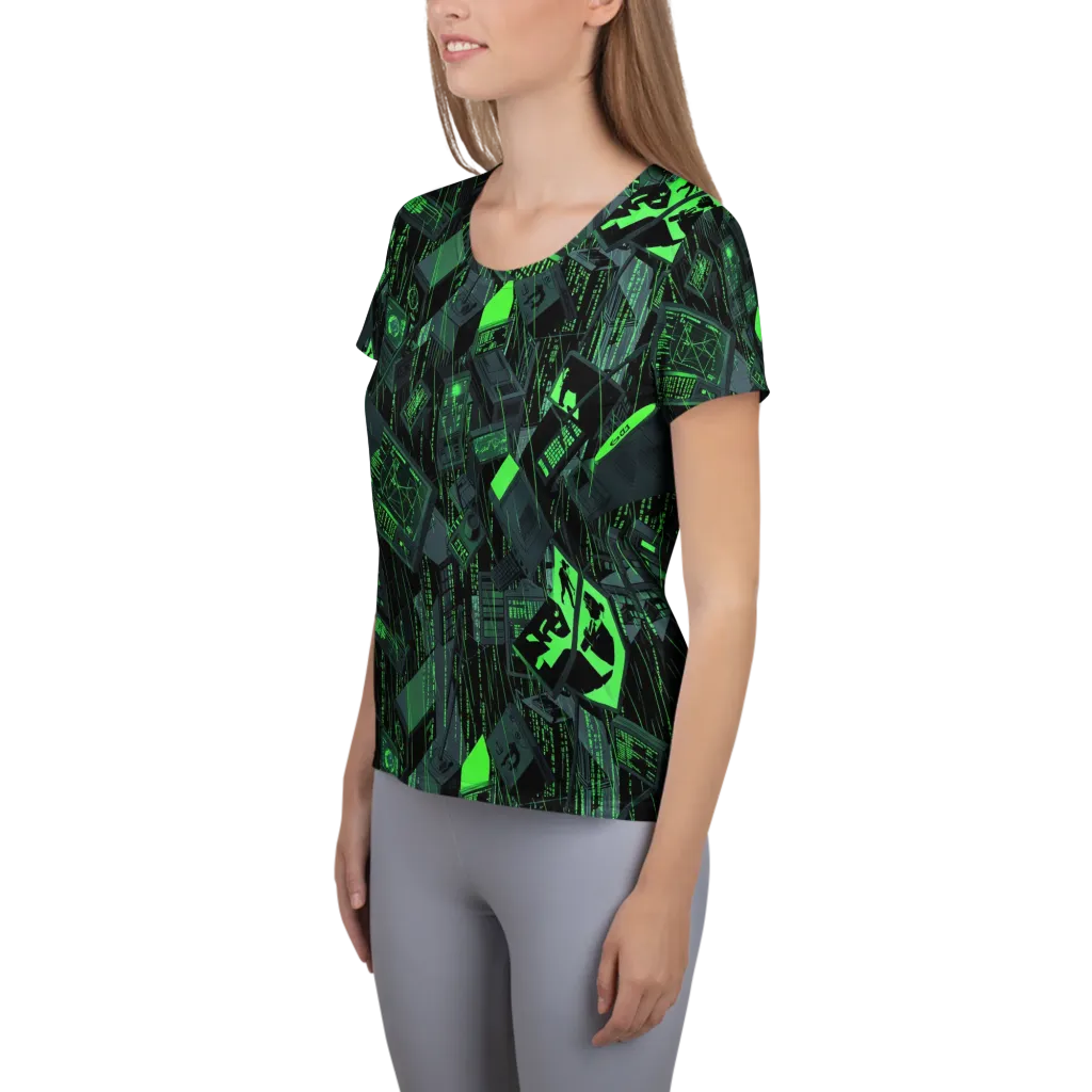 Neon Mainframe on Women's Athletic T-Shirt — Left