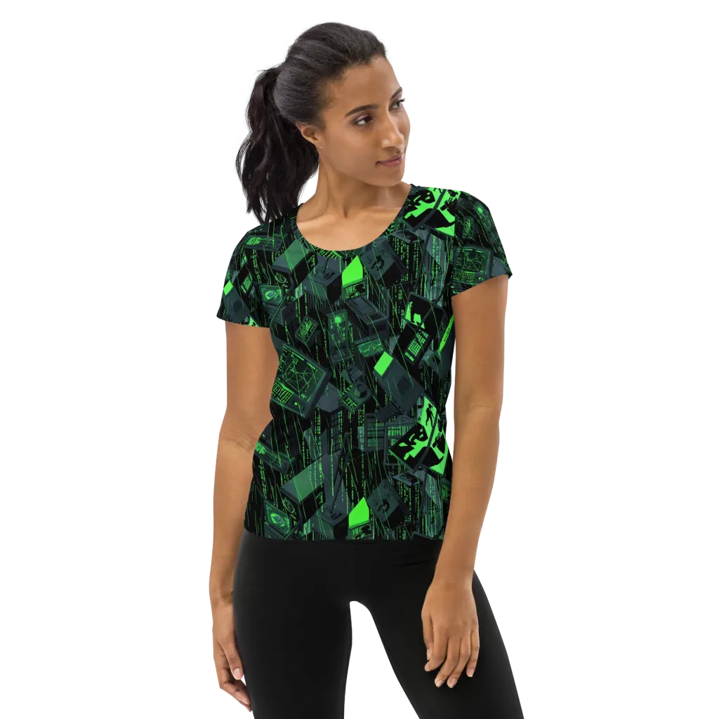 Neon Mainframe on Women's Athletic T-Shirt — Front