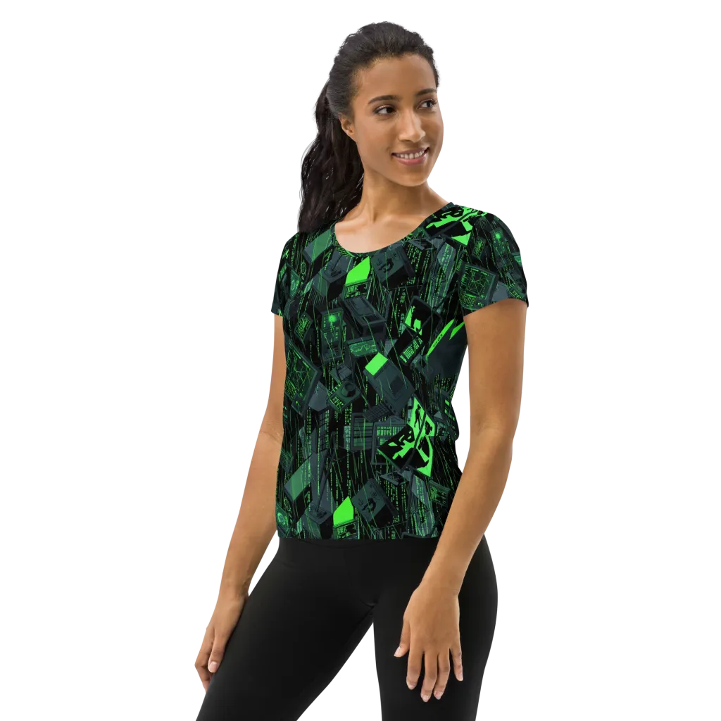 Neon Mainframe on Women's Athletic T-Shirt — Left