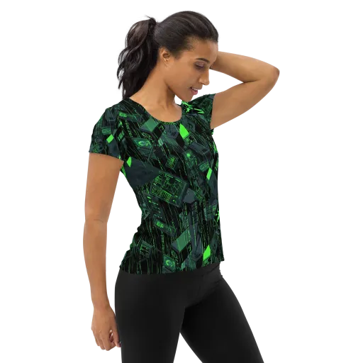 Neon Mainframe on a Women's Athletic T-Shirt