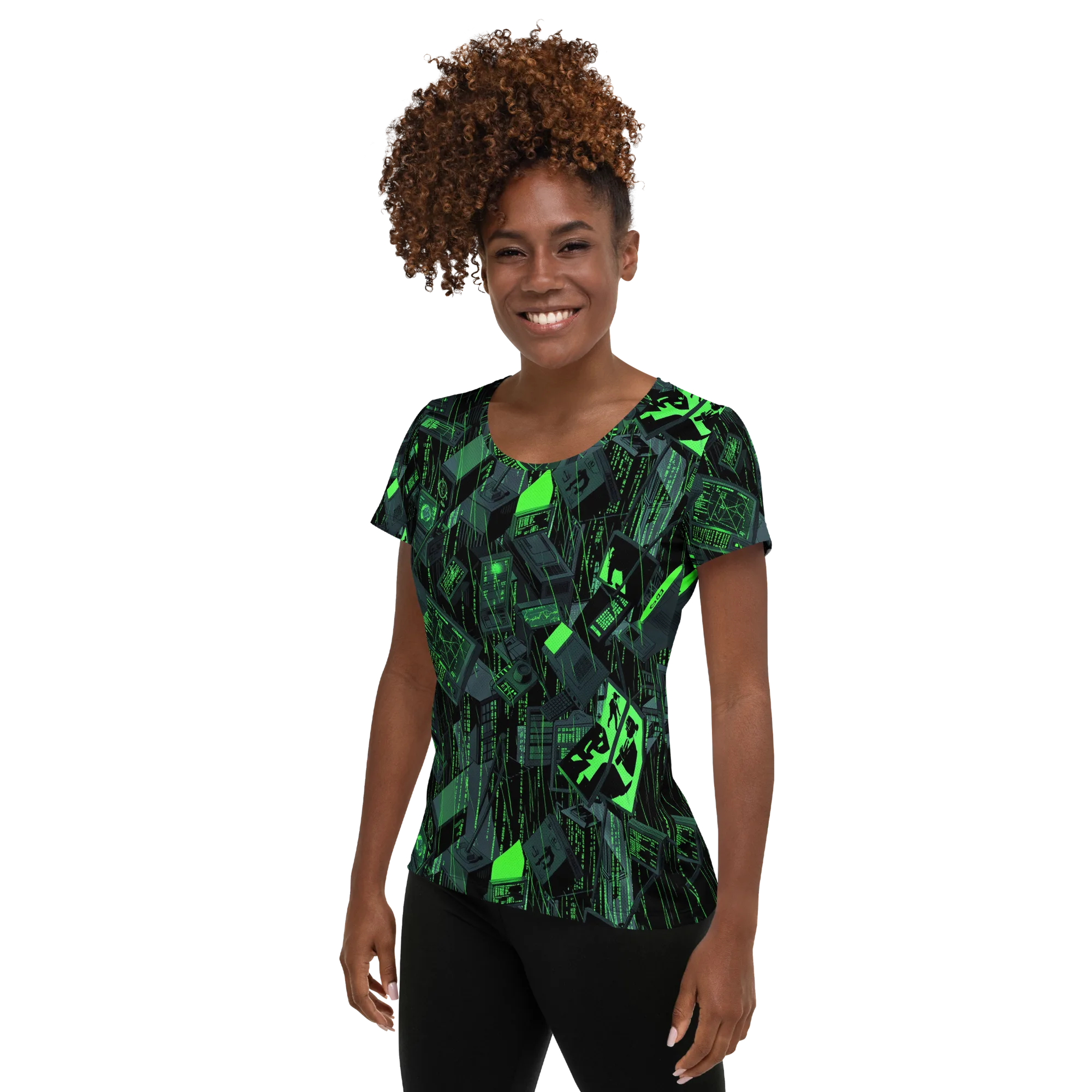 Neon Mainframe on Women's Athletic T-Shirt — Left