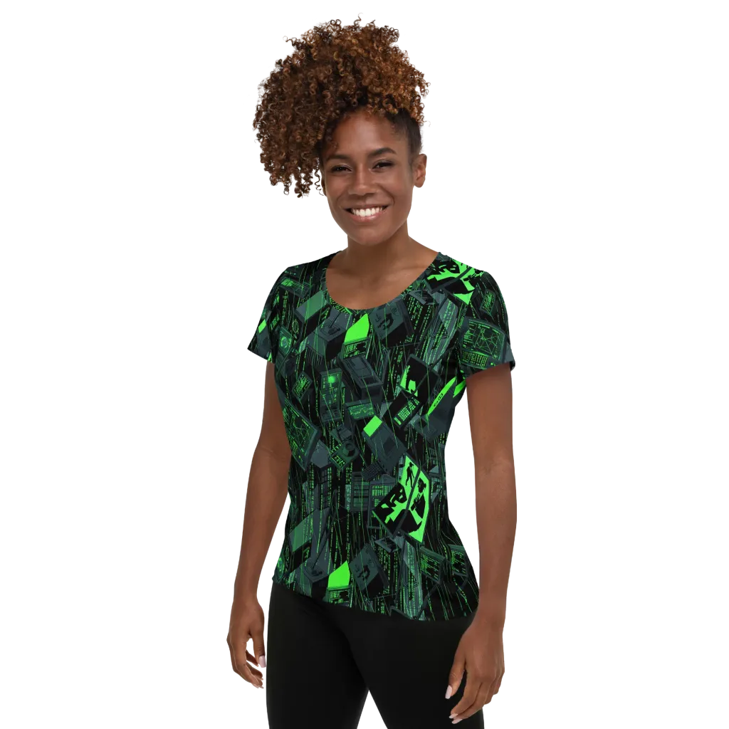 Neon Mainframe on Women's Athletic T-Shirt — Left