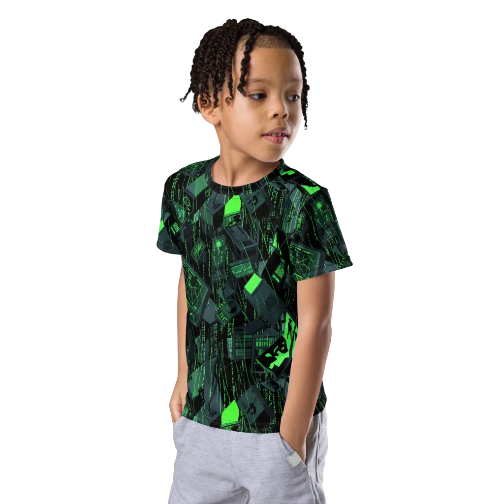 Neon Mainframe on Kids Crew Neck T-Shirt — Left Front