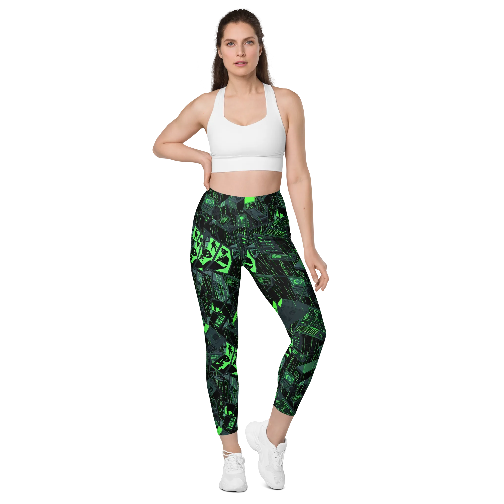 Neon Mainframe on Leggings with Pockets — Front