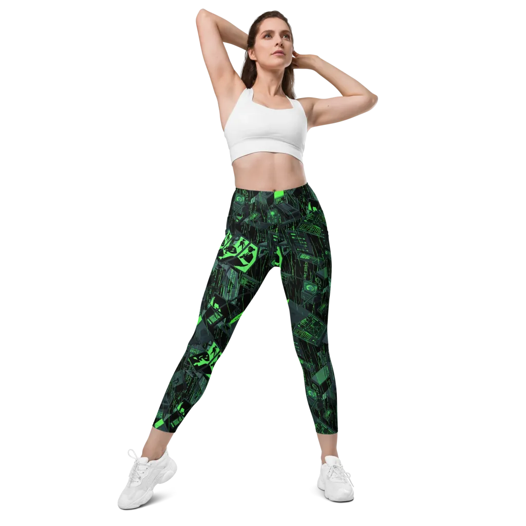 Neon Mainframe on Leggings with Pockets — Front