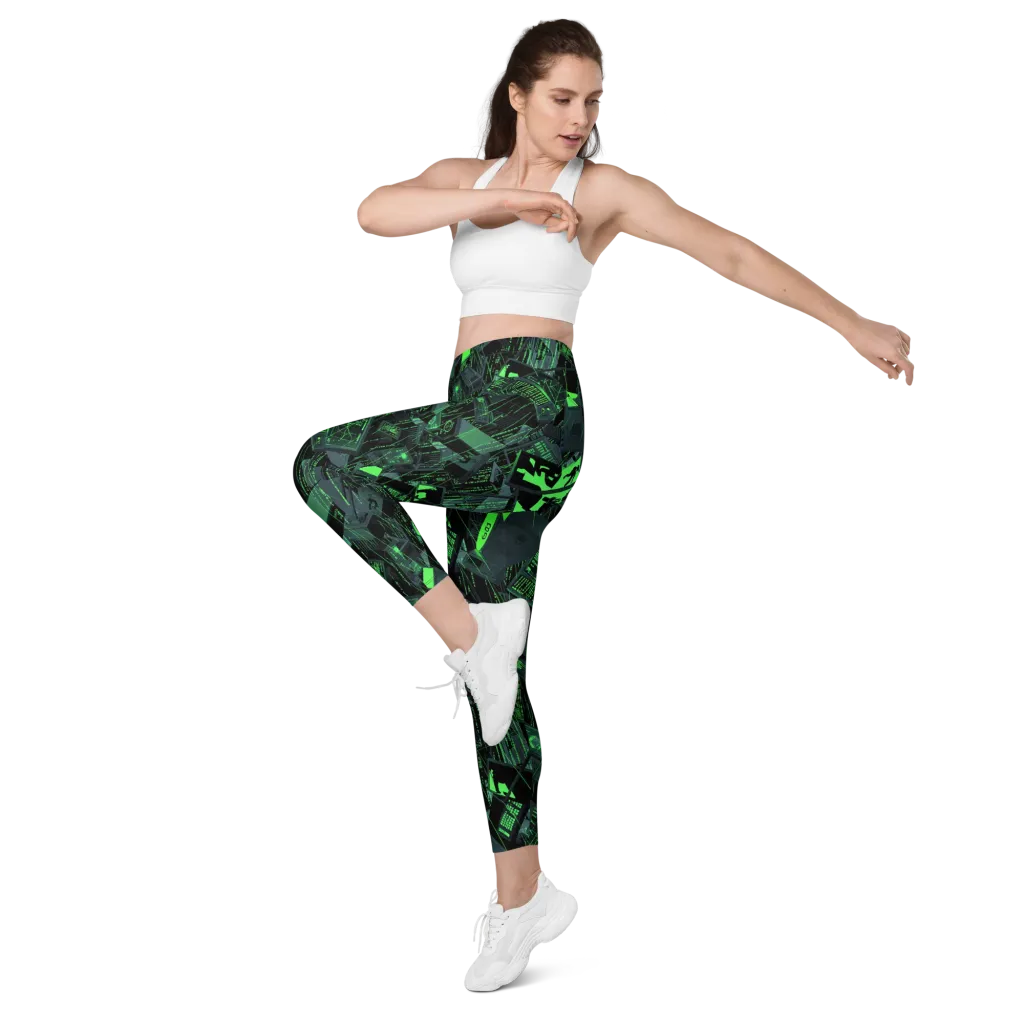 Neon Mainframe on Leggings with Pockets — Left Front