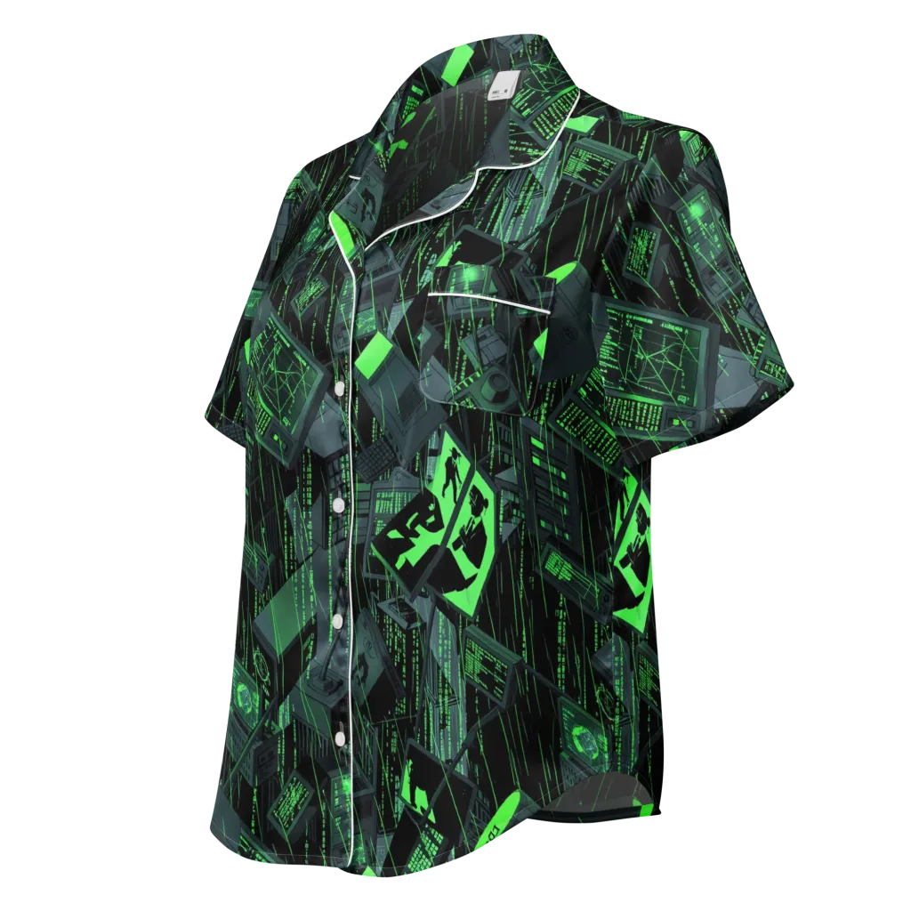 Neon Mainframe on Women's Short Sleeve Pajama Top — Left Front