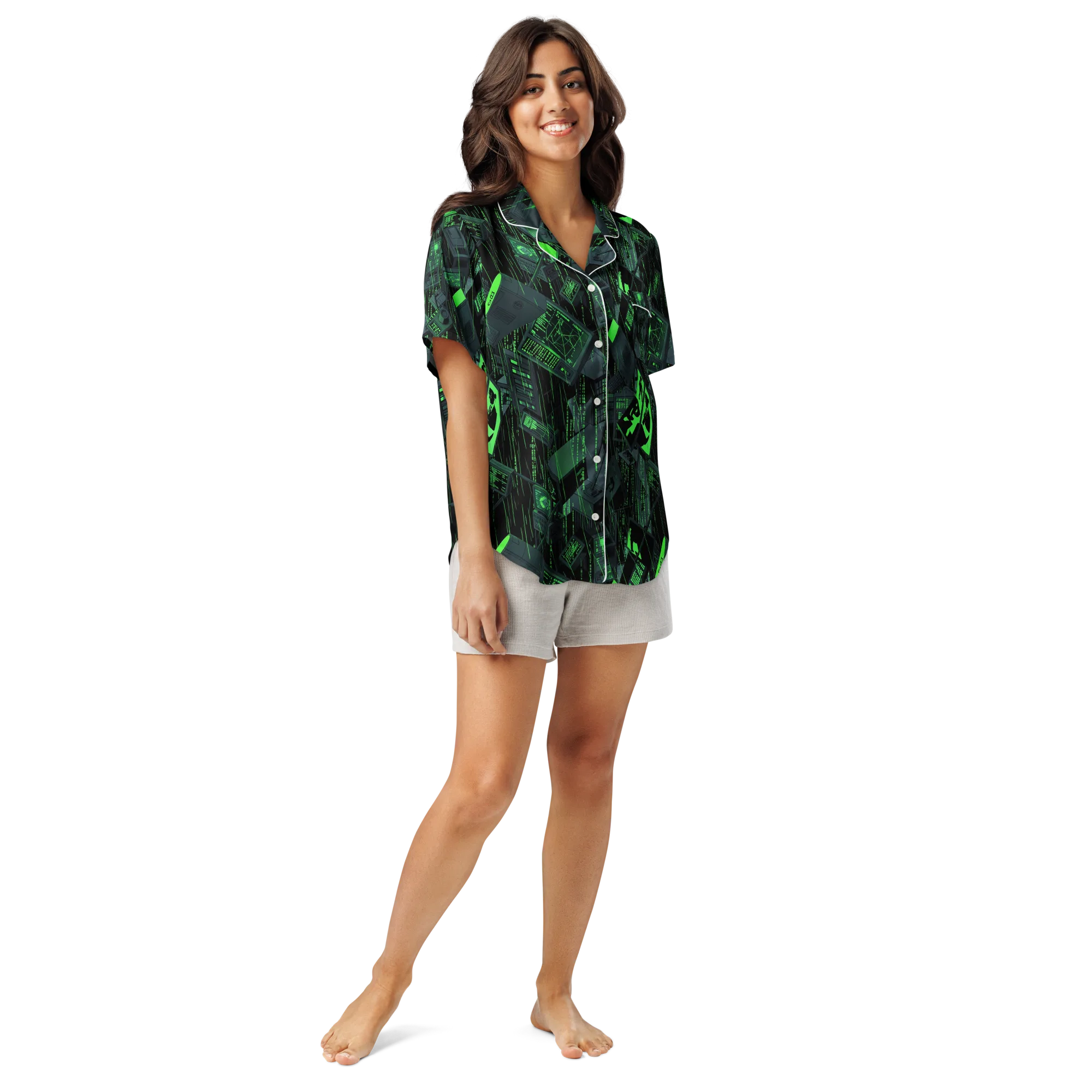 Neon Mainframe on Women's Short Sleeve Pajama Top — Front