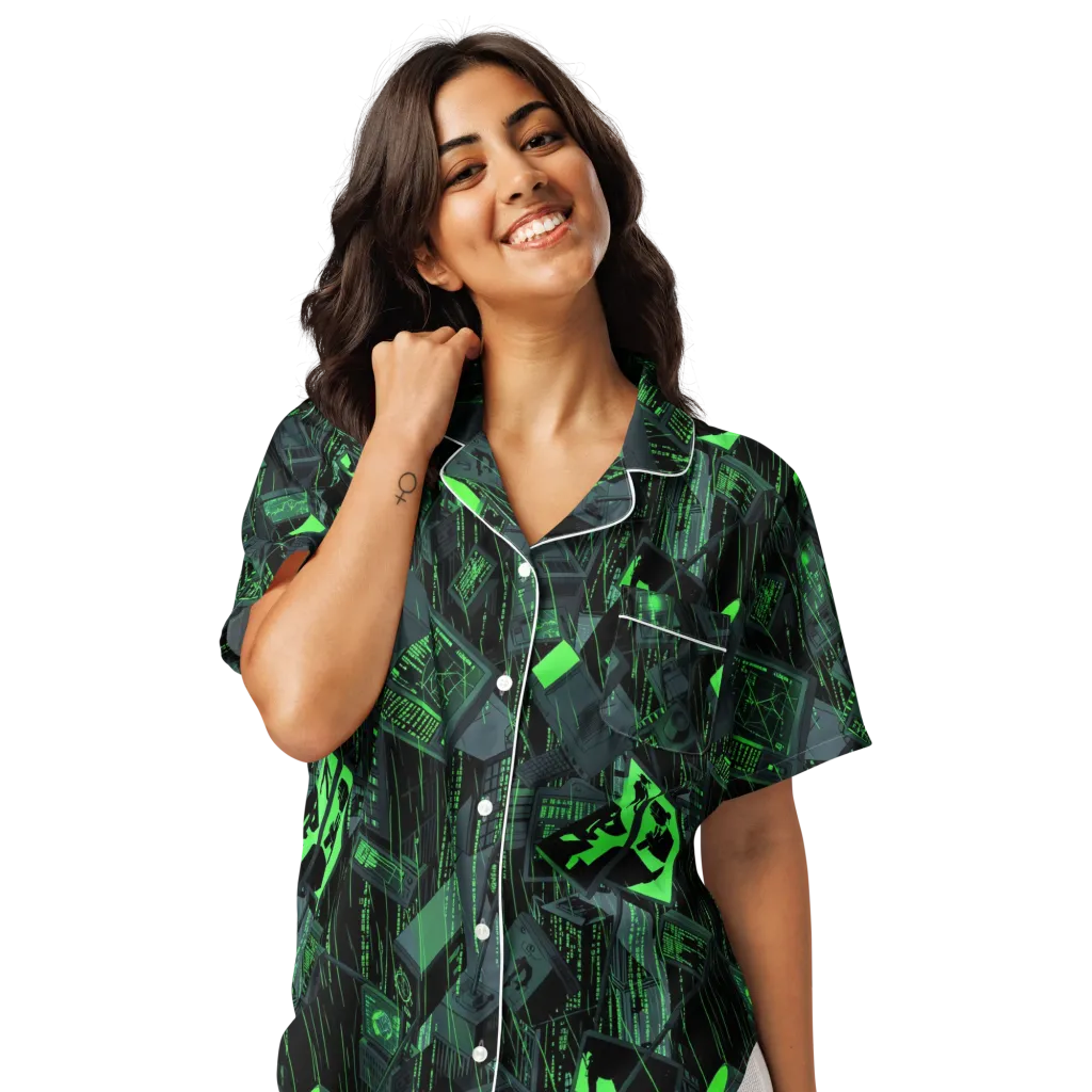 Neon Mainframe on Women's Short Sleeve Pajama Top — Front