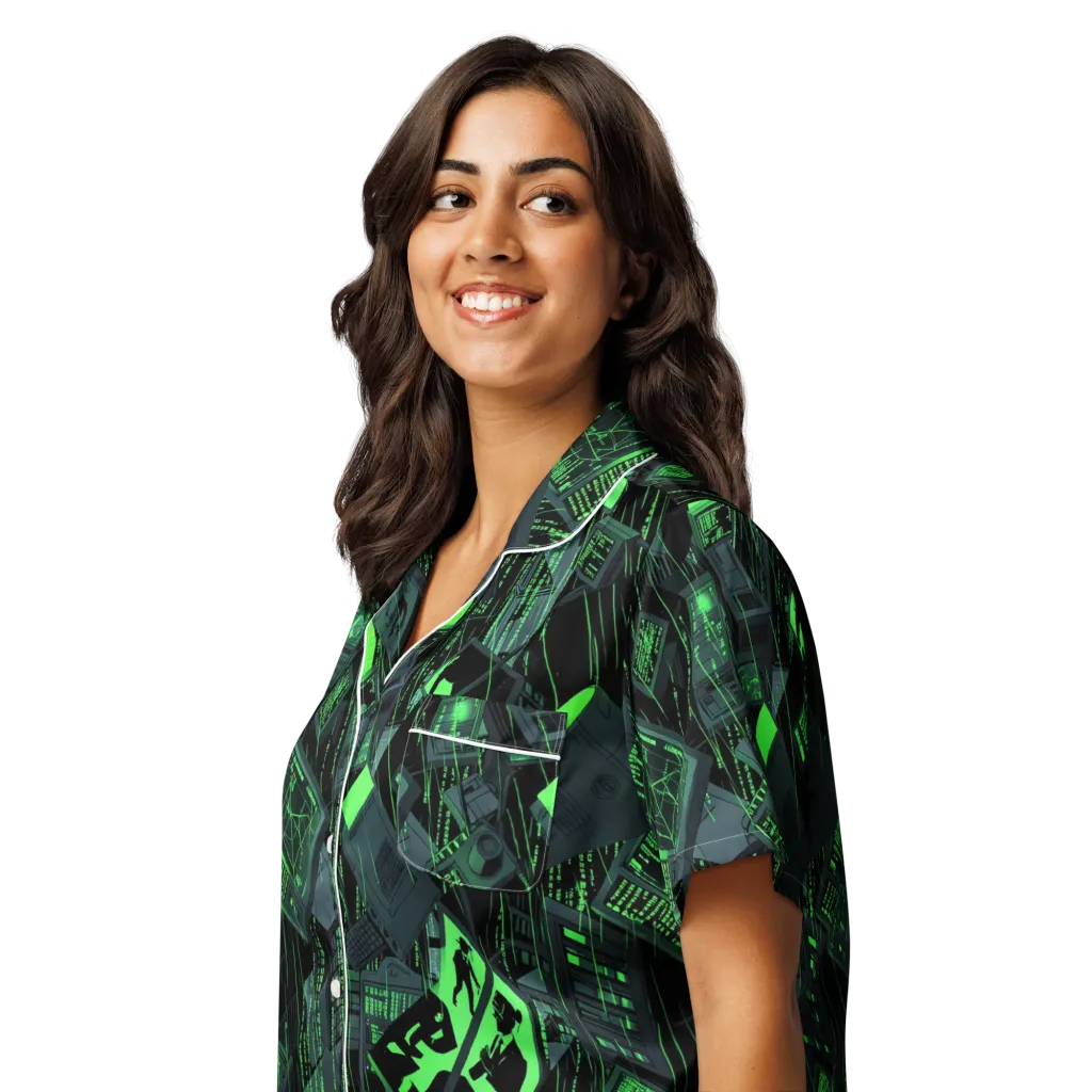 Neon Mainframe on Women's Short Sleeve Pajama Top — Left Front