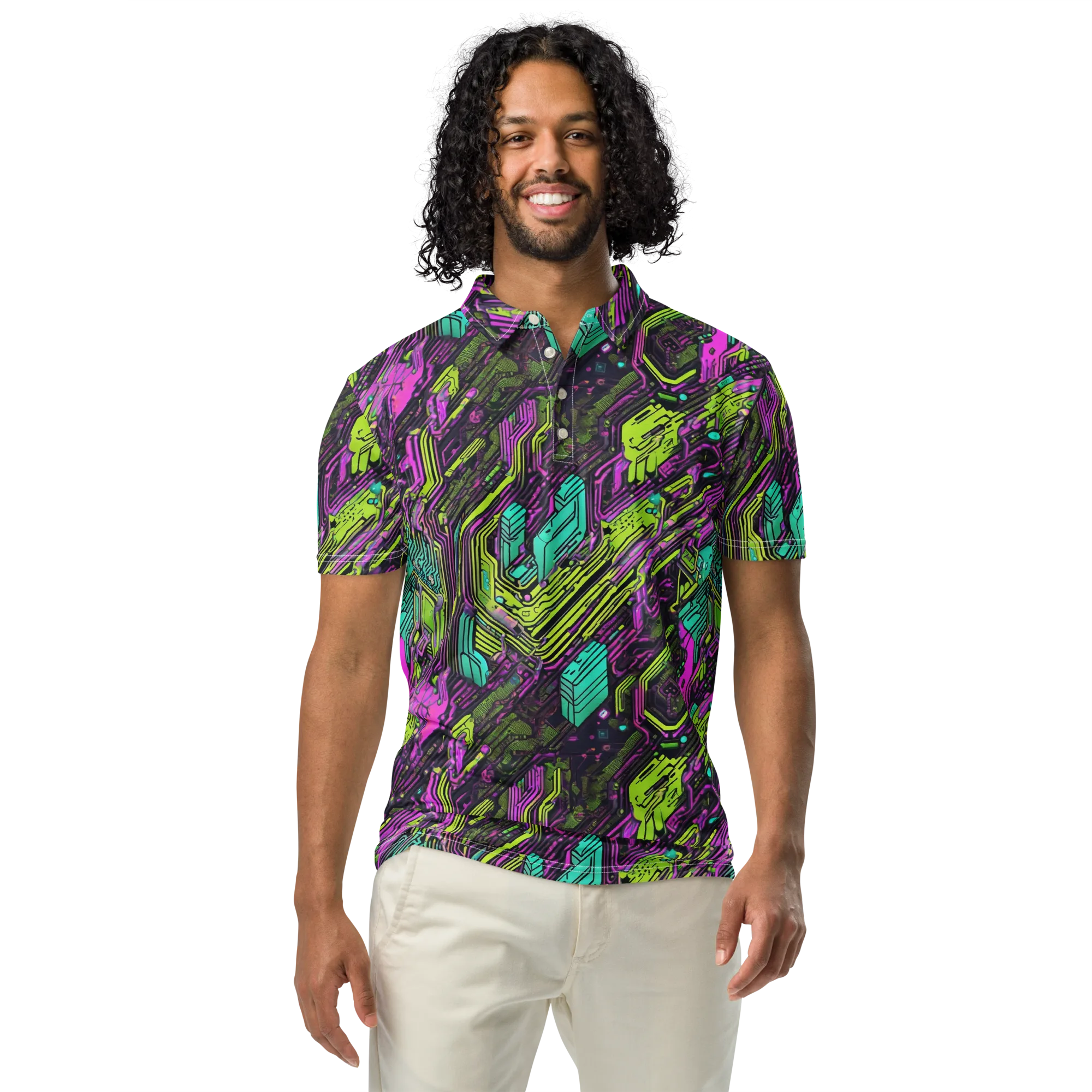 Chromatic Motherboard on Men's Slim Fit Polo Shirt — Front
