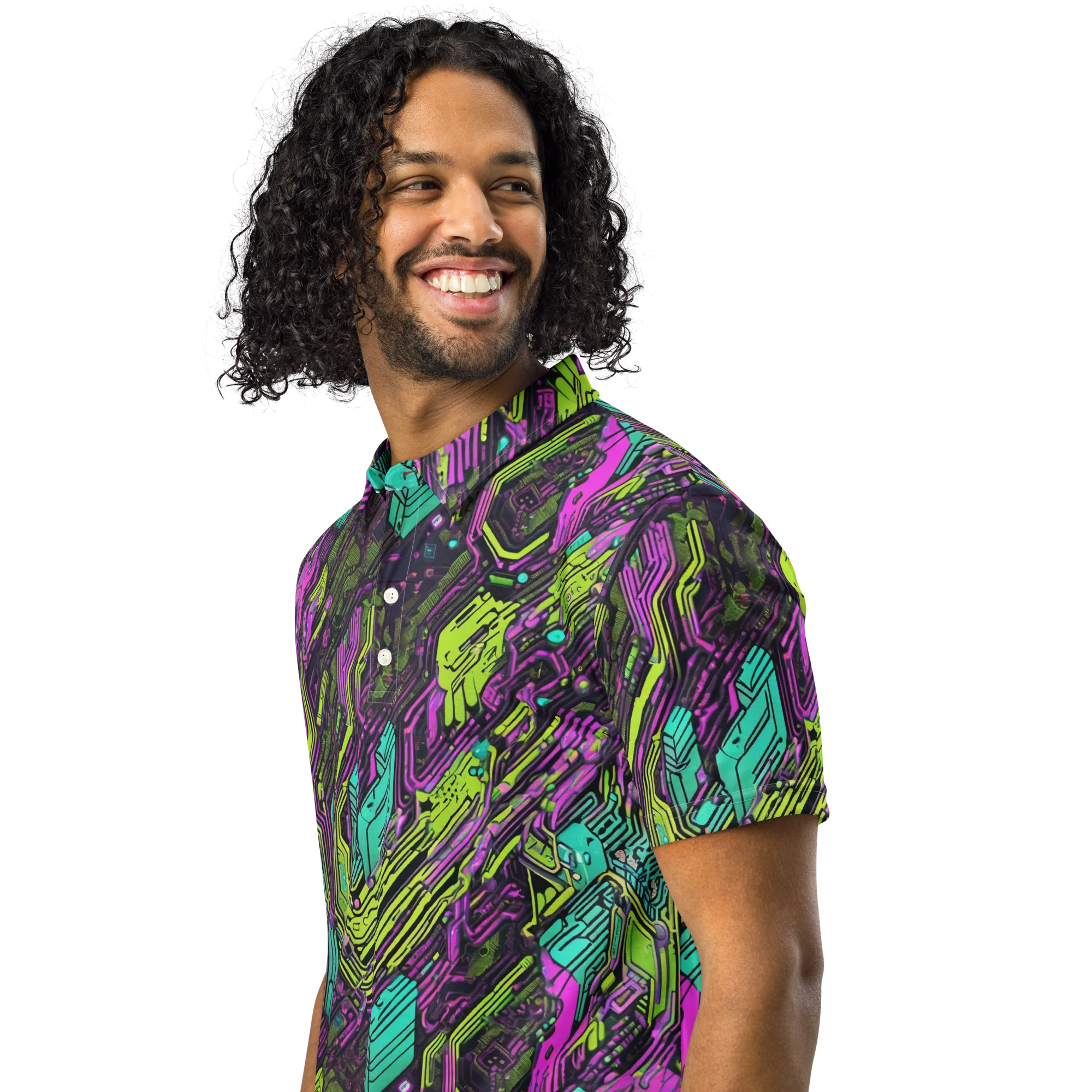 Chromatic Motherboard on Men's Slim Fit Polo Shirt — Left Front