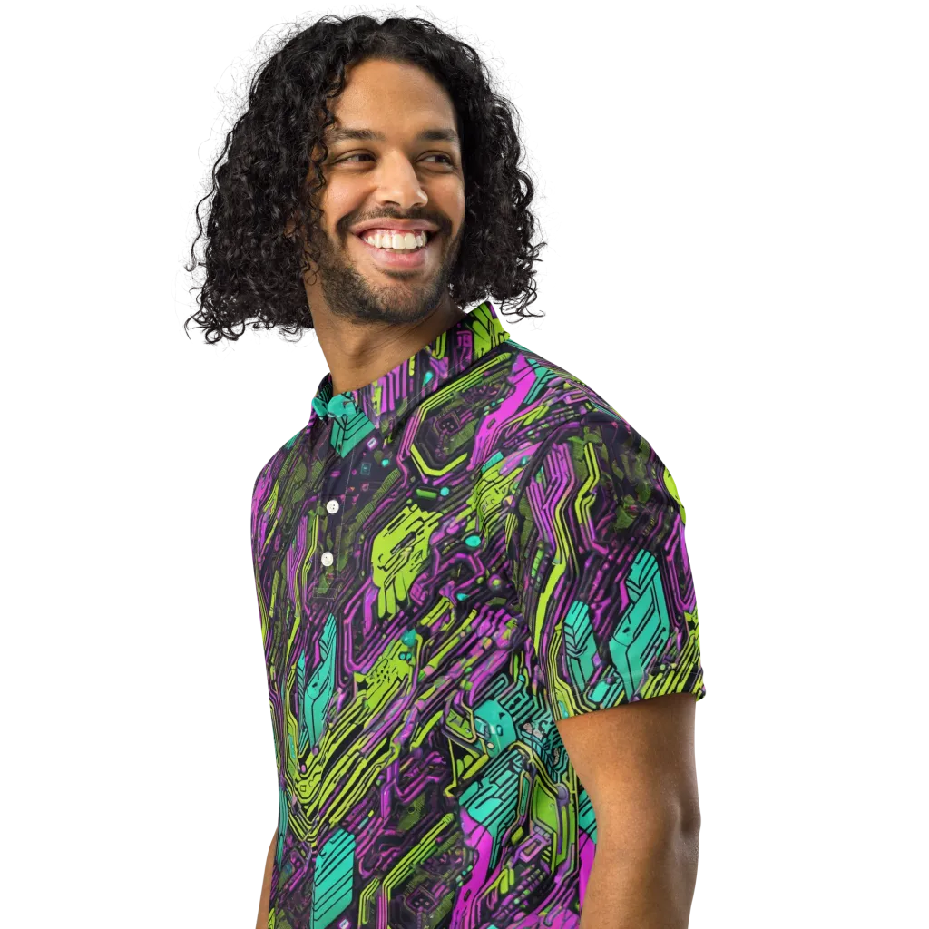 Chromatic Motherboard on Men's Slim Fit Polo Shirt — Left Front
