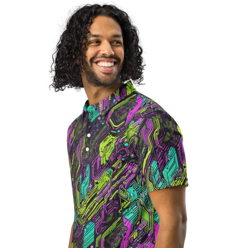 Chromatic Motherboard on a Men's Slim Fit Polo Shirt