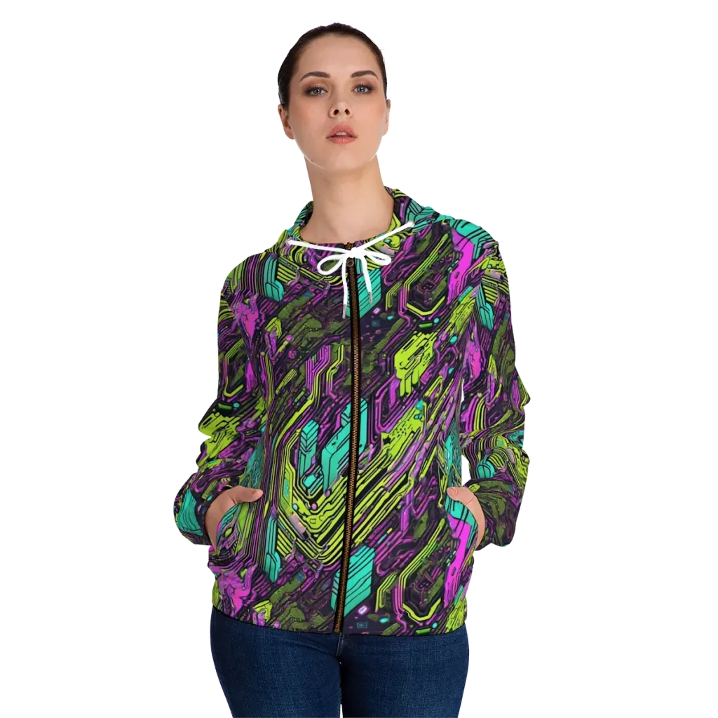 Chromatic Motherboard on Women's Full-Zip Hoodie — Front On Person