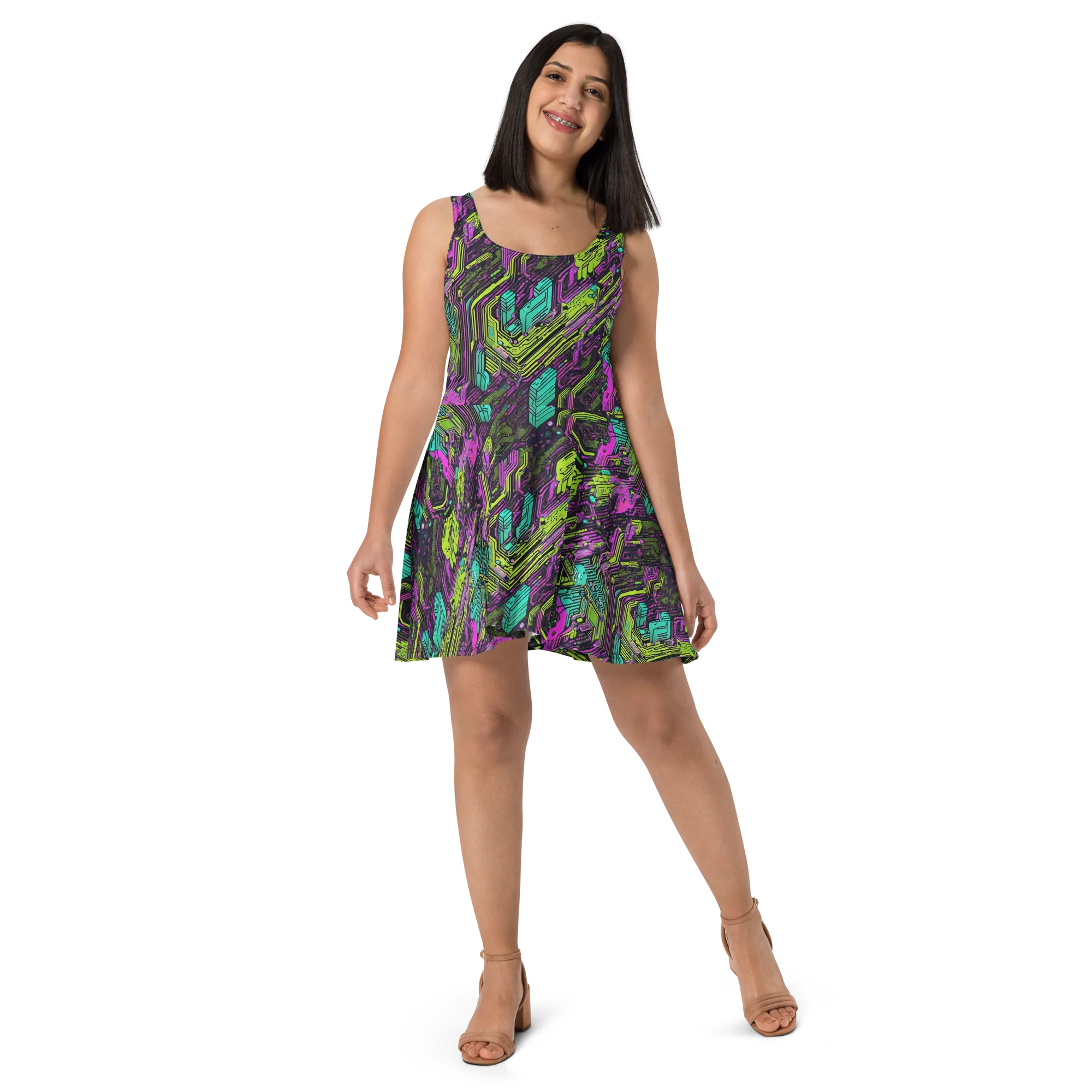 Chromatic Motherboard on Skater Dress — Front