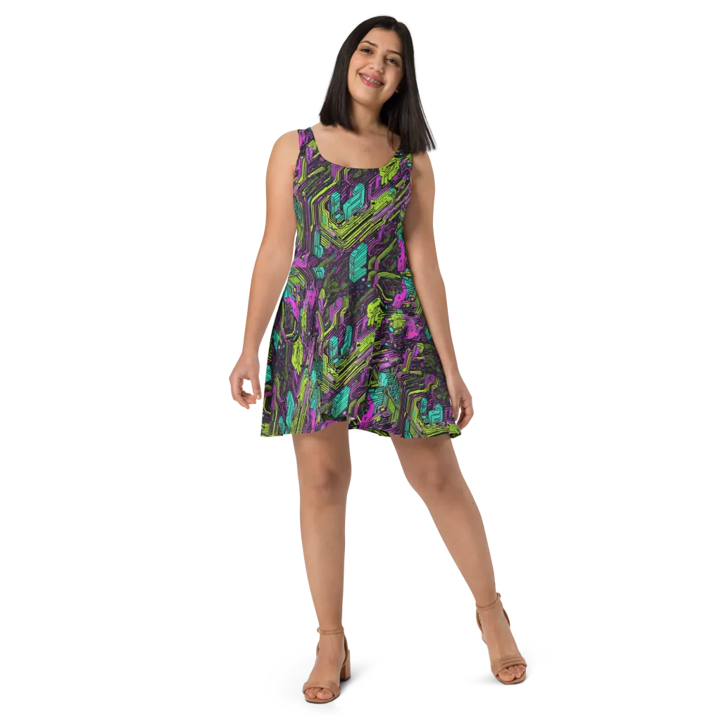 Chromatic Motherboard on Skater Dress — Front