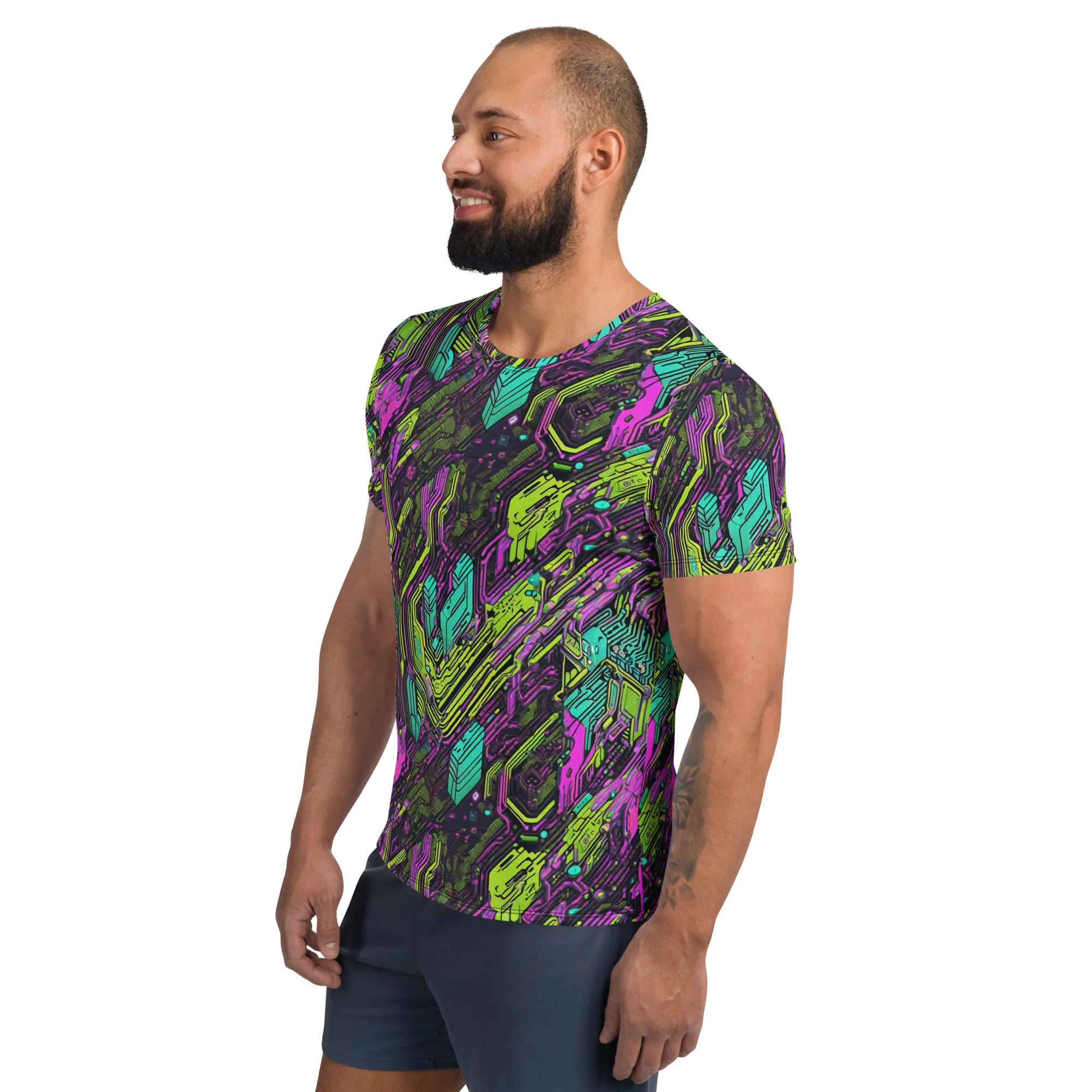 Chromatic Motherboard on Men's Athletic T-Shirt — Left