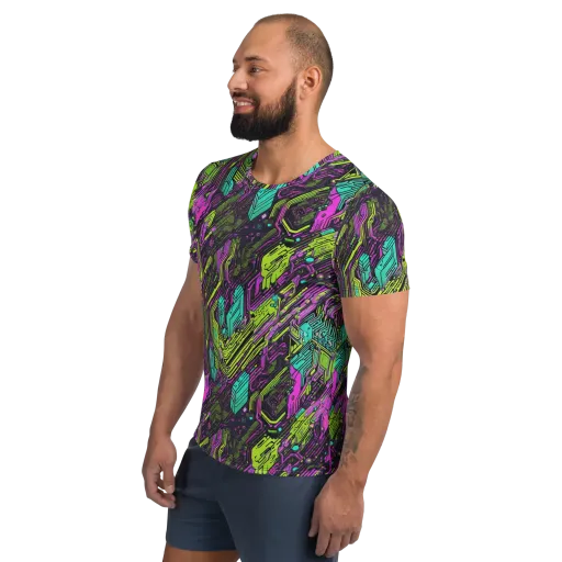 Chromatic Motherboard on a Men's Athletic T-Shirt