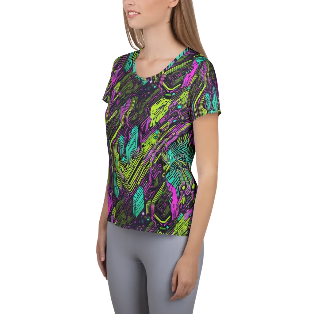 Chromatic Motherboard on Women's Athletic T-Shirt — Left