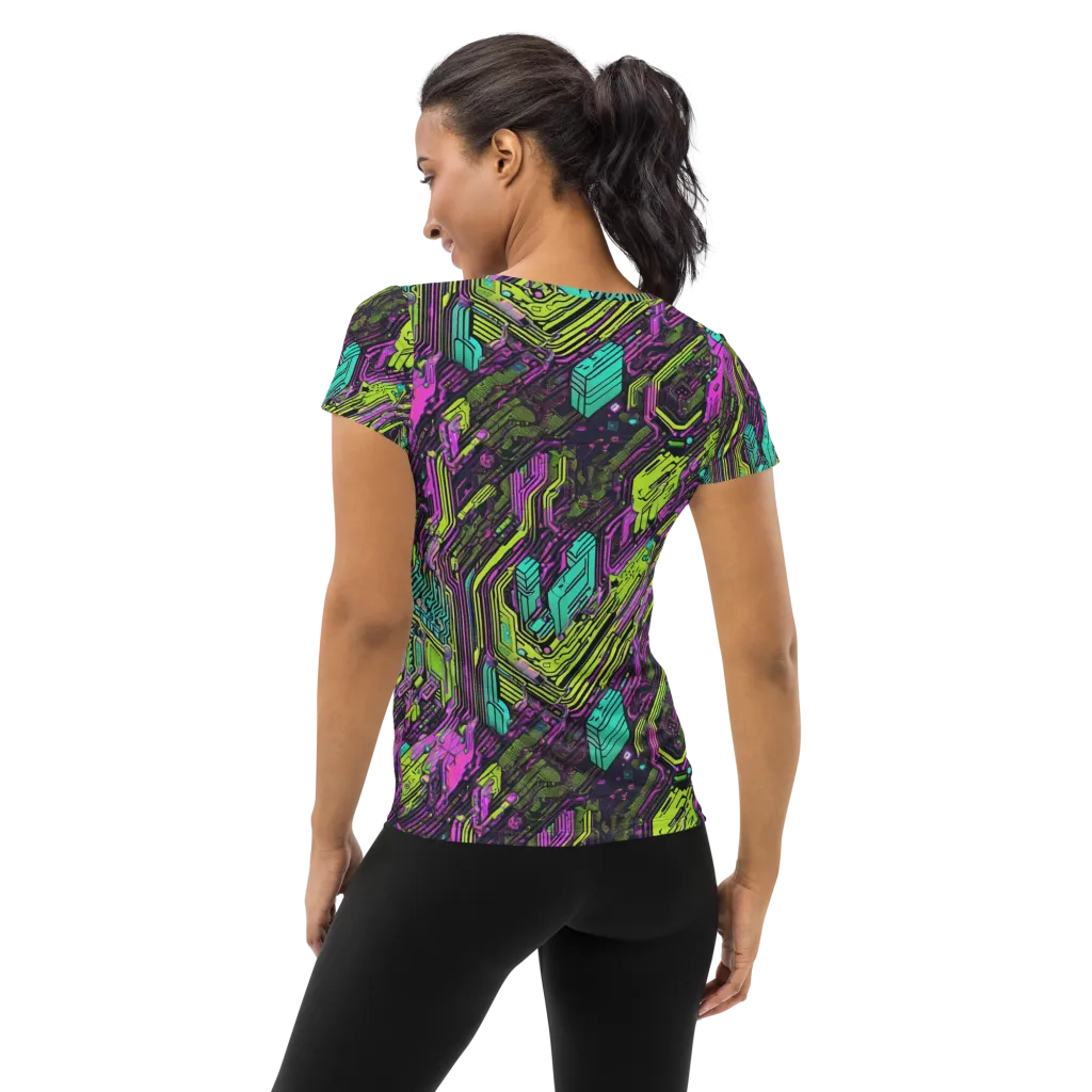 Chromatic Motherboard on Women's Athletic T-Shirt — Back