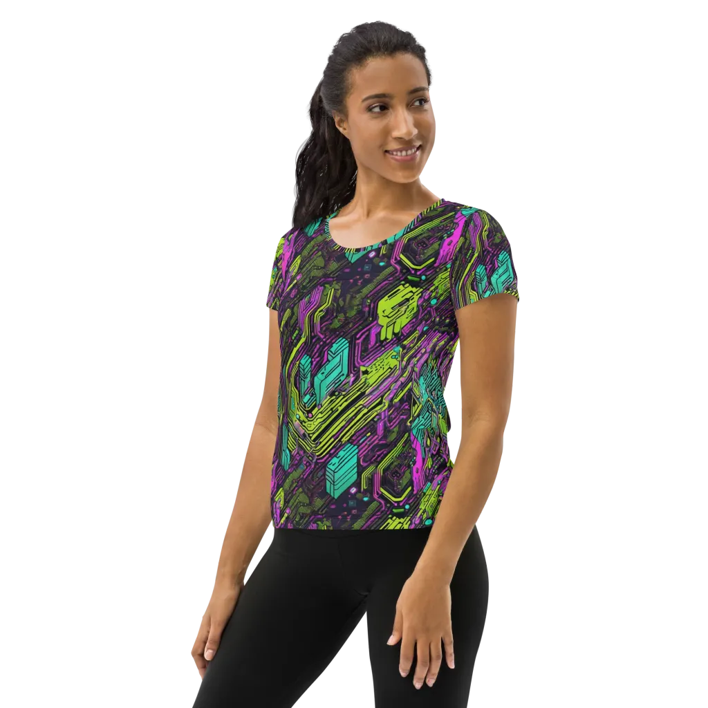 Chromatic Motherboard on Women's Athletic T-Shirt — Left