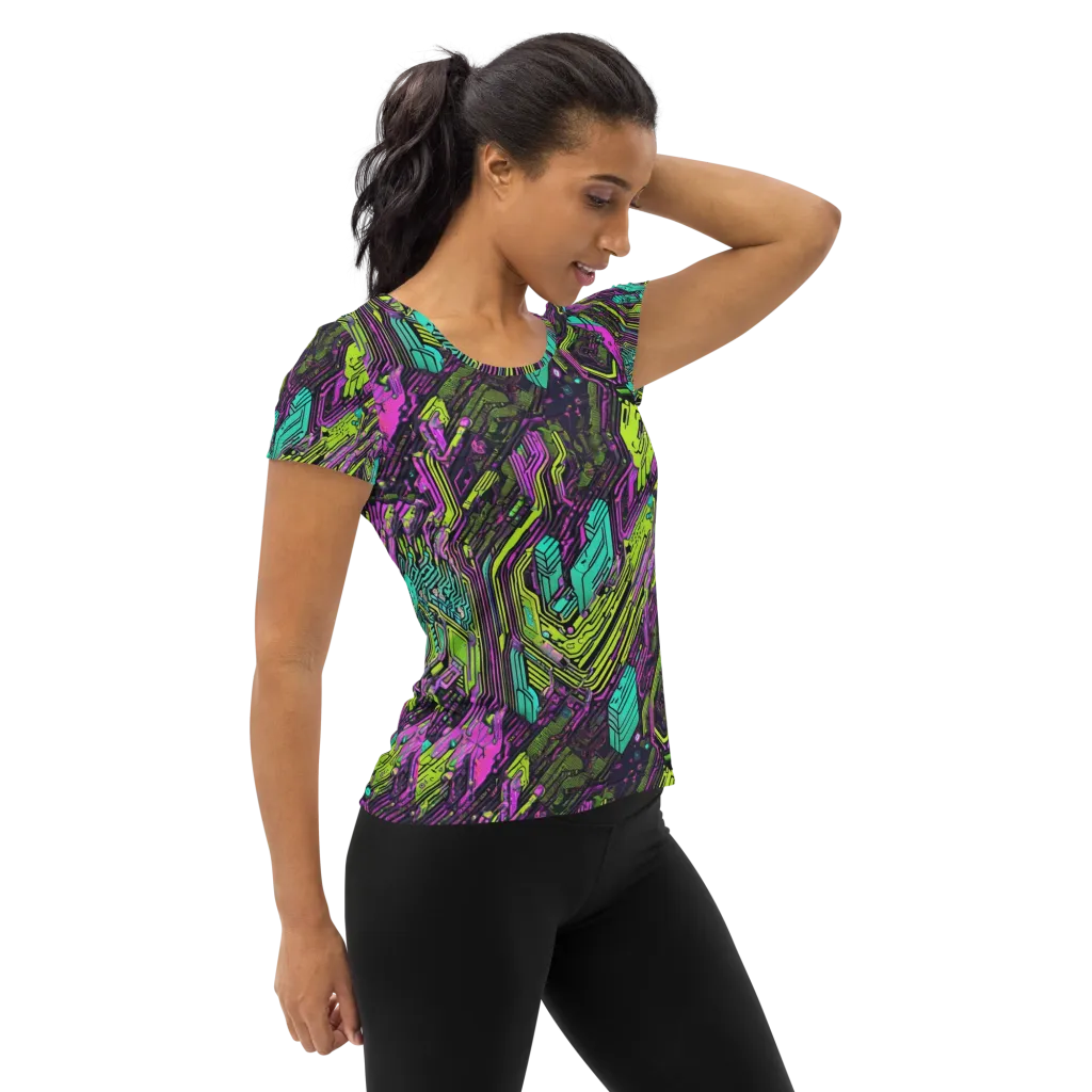 Chromatic Motherboard on Women's Athletic T-Shirt — Right