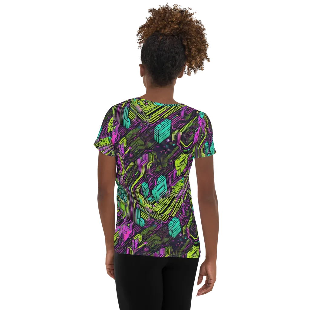 Chromatic Motherboard on Women's Athletic T-Shirt — Back