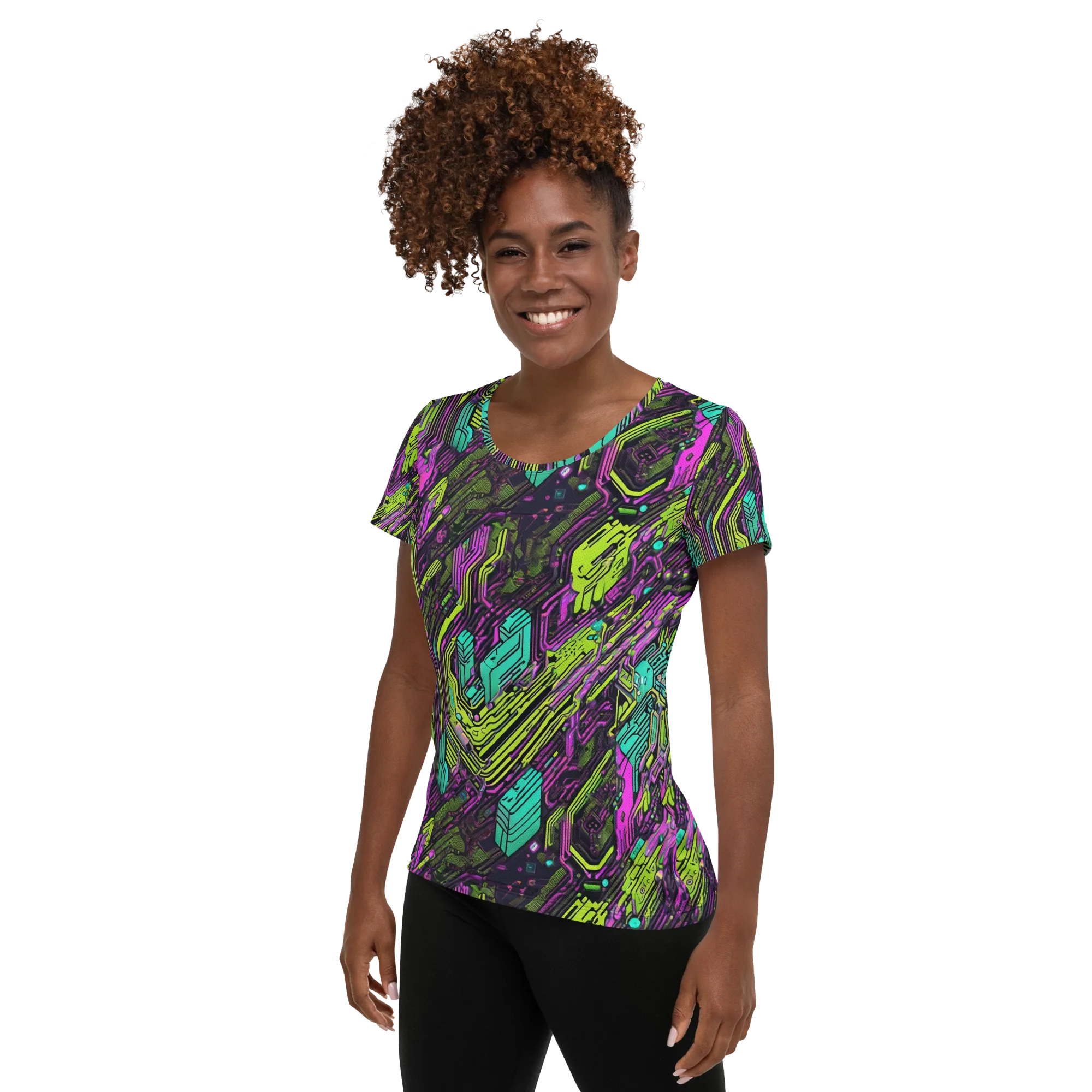Chromatic Motherboard on Women's Athletic T-Shirt — Left