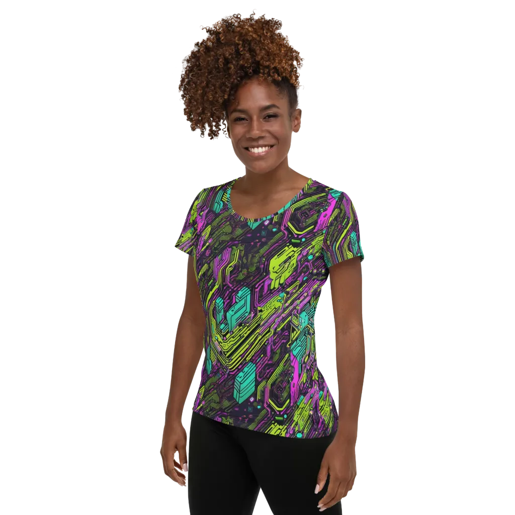 Chromatic Motherboard on Women's Athletic T-Shirt — Left