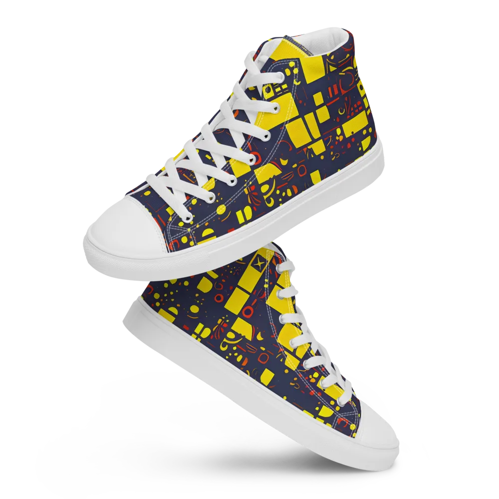 Indigo Voltage on Men's High Top Canvas Shoes — Front