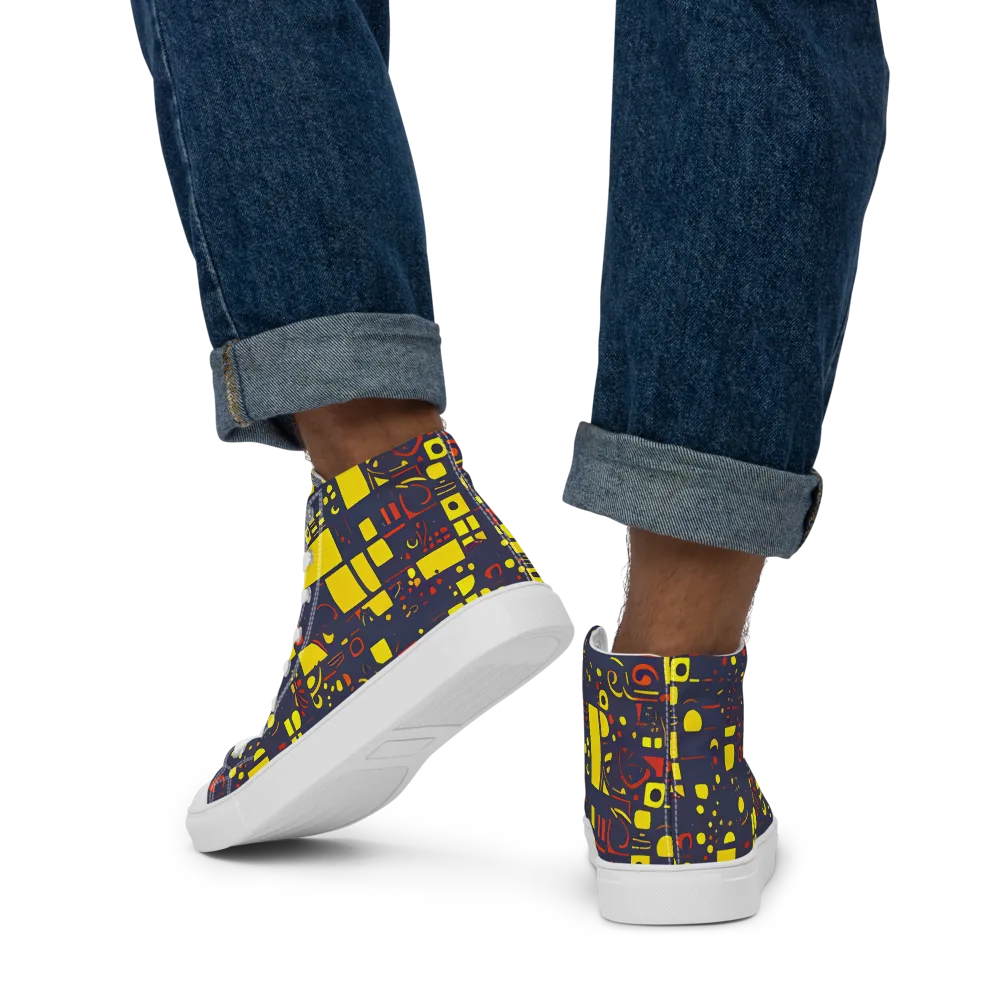 Indigo Voltage on Men's High Top Canvas Shoes — Back