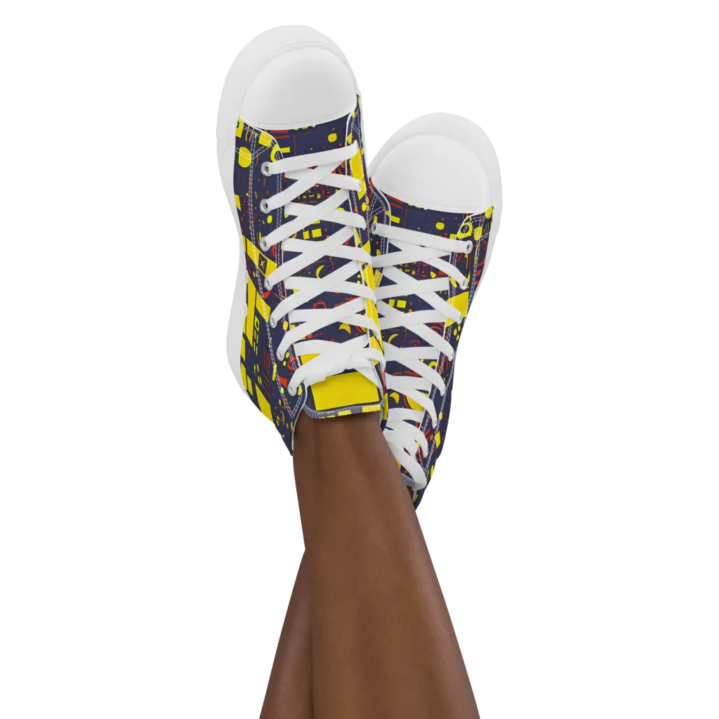 Indigo Voltage on Women's High Top Canvas Shoes — Front