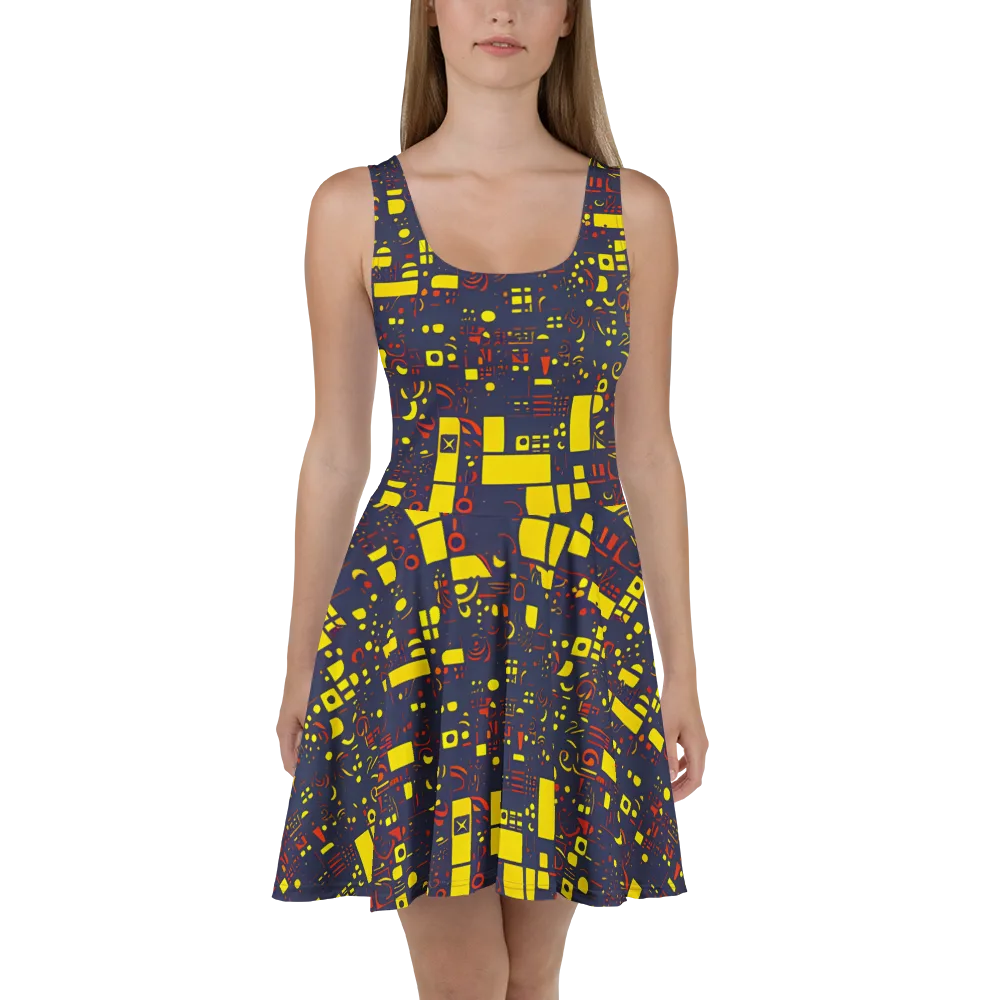 Indigo Voltage on Skater Dress — Front