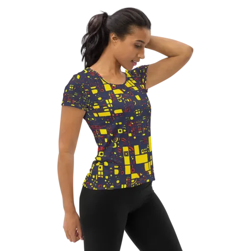 Indigo Voltage on a Women's Athletic T-Shirt