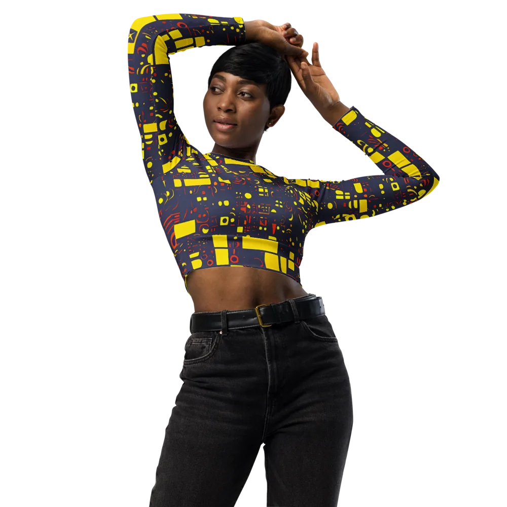 Indigo Voltage on Long Sleeve Crop Top — Front