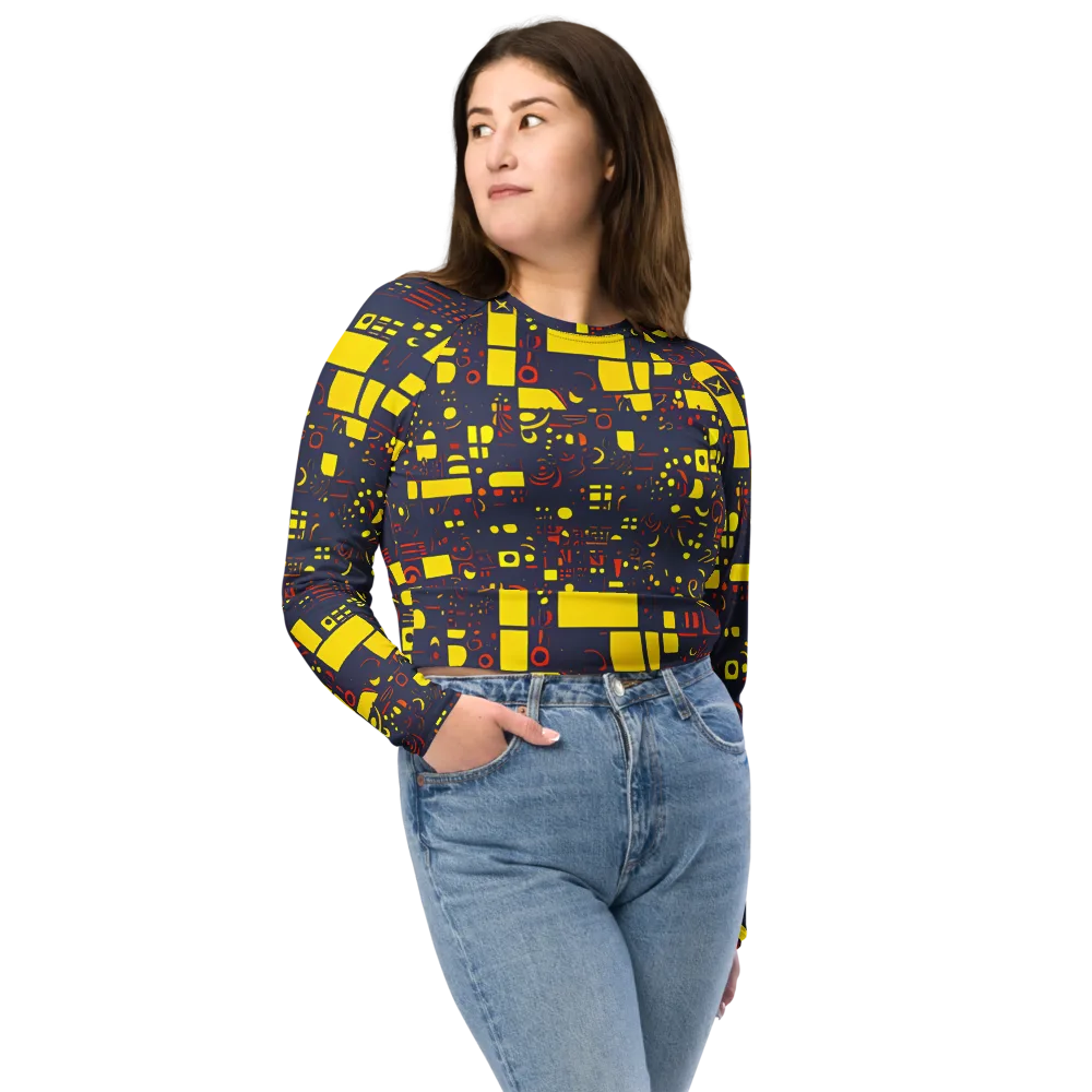 Indigo Voltage on Long Sleeve Crop Top — Front