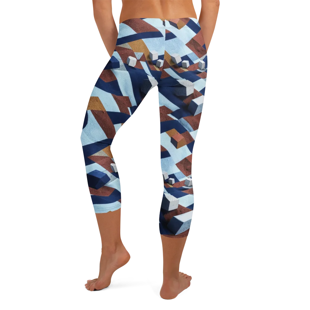 Cobalt Cubism on Capri Leggings — Back