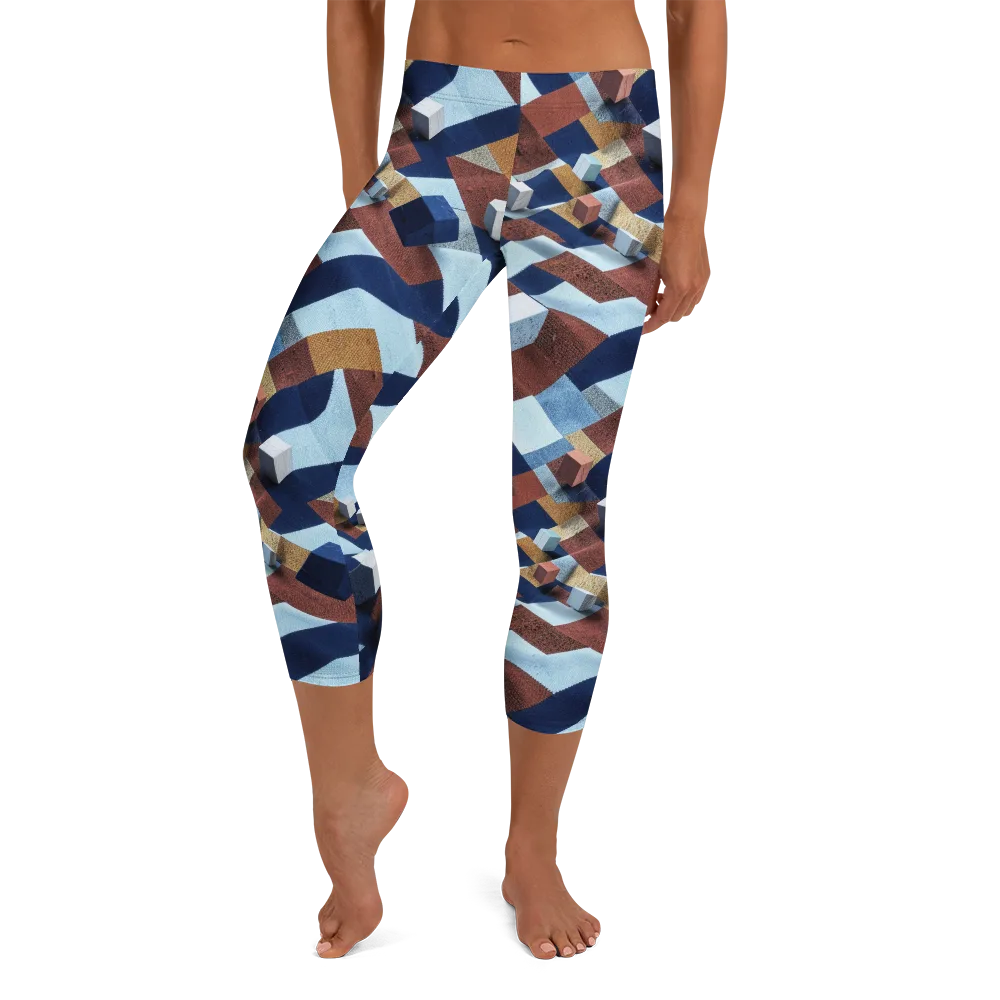 Cobalt Cubism on Capri Leggings — Front