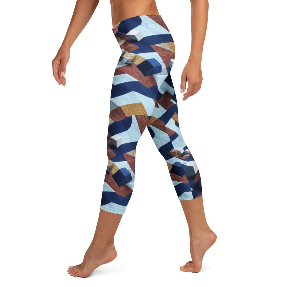 Cobalt Cubism on Capri Leggings — Left