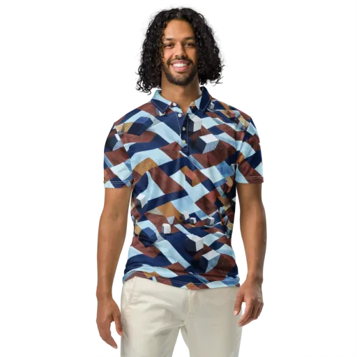 Cobalt Cubism on a Men's Slim Fit Polo Shirt