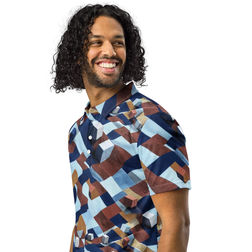Cobalt Cubism on Men's Slim Fit Polo Shirt — Left Front