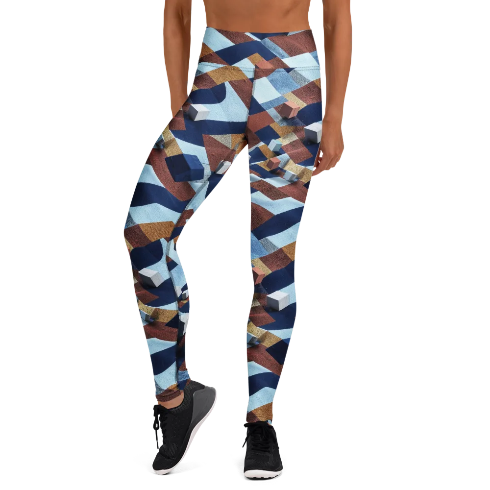 Cobalt Cubism on Yoga Leggings — Front