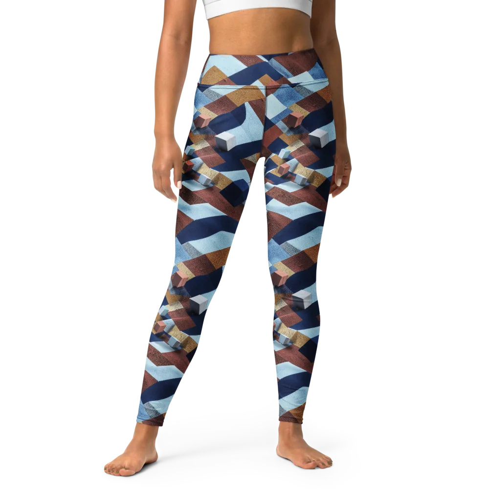 Cobalt Cubism on Yoga Leggings — Front