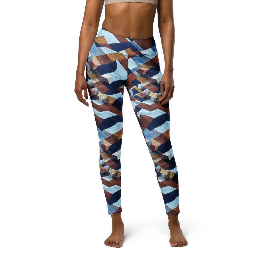 Cobalt Cubism on Yoga Leggings — Front