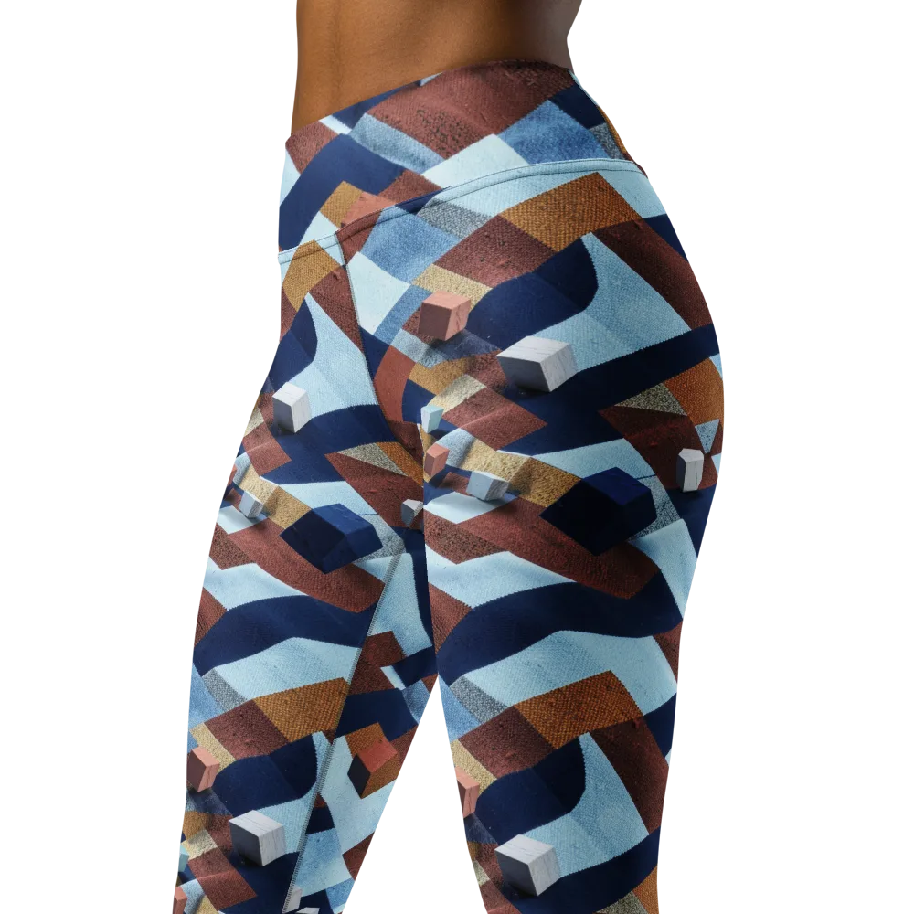 Cobalt Cubism on Yoga Leggings — Left Front