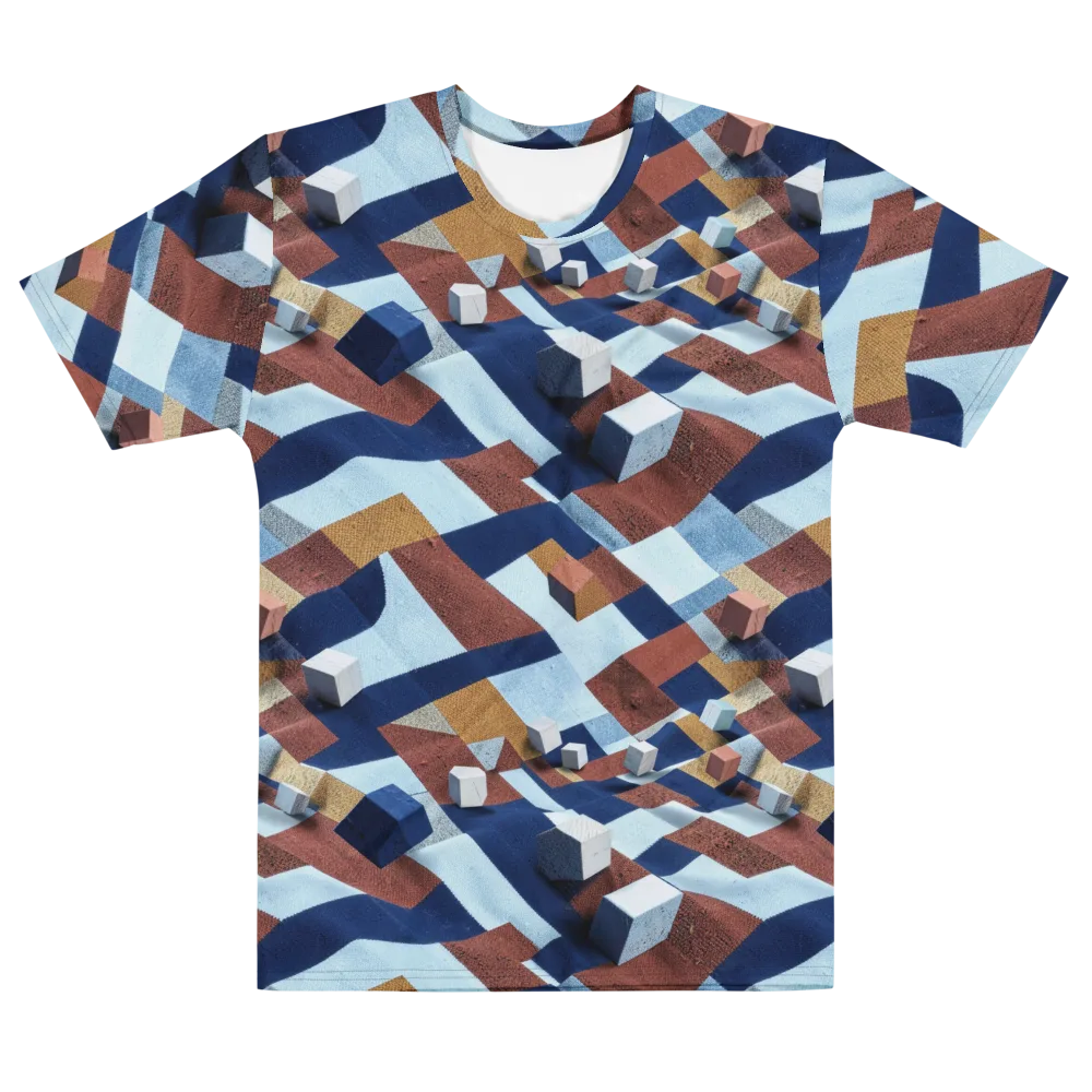 Cobalt Cubism on Men's Cotton Crew Neck T-Shirt — Front