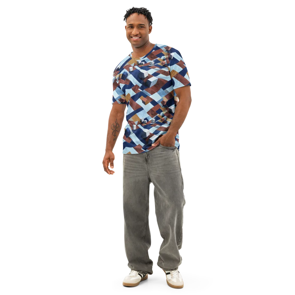 Cobalt Cubism on Men's Cotton Crew Neck T-Shirt — Front