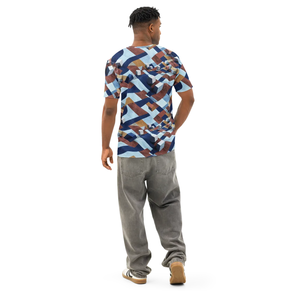 Cobalt Cubism on Men's Cotton Crew Neck T-Shirt — Back
