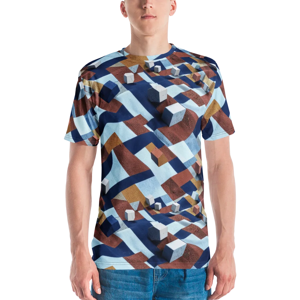 Cobalt Cubism on Men's Crew Neck T-Shirt — Front